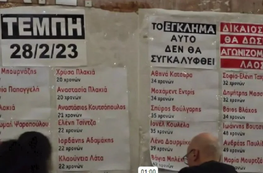  Τέμπη: Τοιχοκόλλησαν τα ονόματα των θυμάτων στον σταθμό Λαρίσης